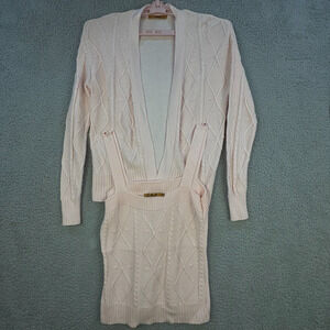 Belladini Womens M Pink Knit Sweater Set Sleeveless Strap Top Diamond Rib